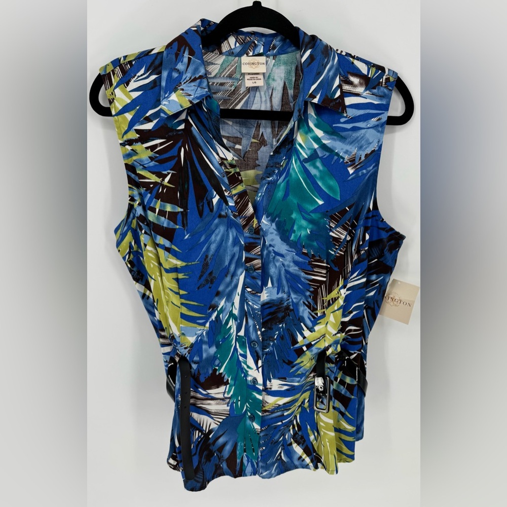 Covington Sleeveless Button-Down Shirt with Belt